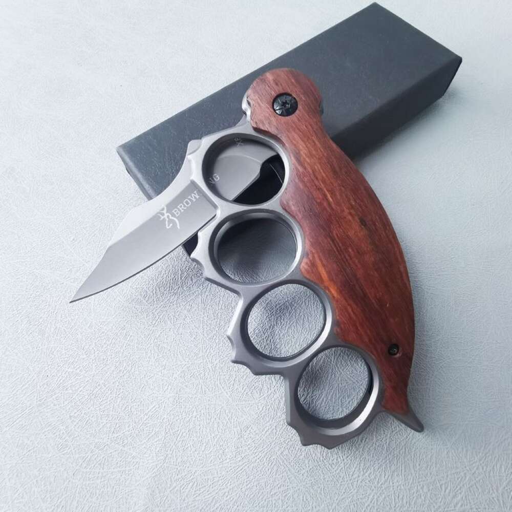 Tiger Finger Fist Set portatile pieghevole Manico in legno massello Coltello squisito sopravvivenza all'aperto e autodifesa in acciaio inossidabile 457627