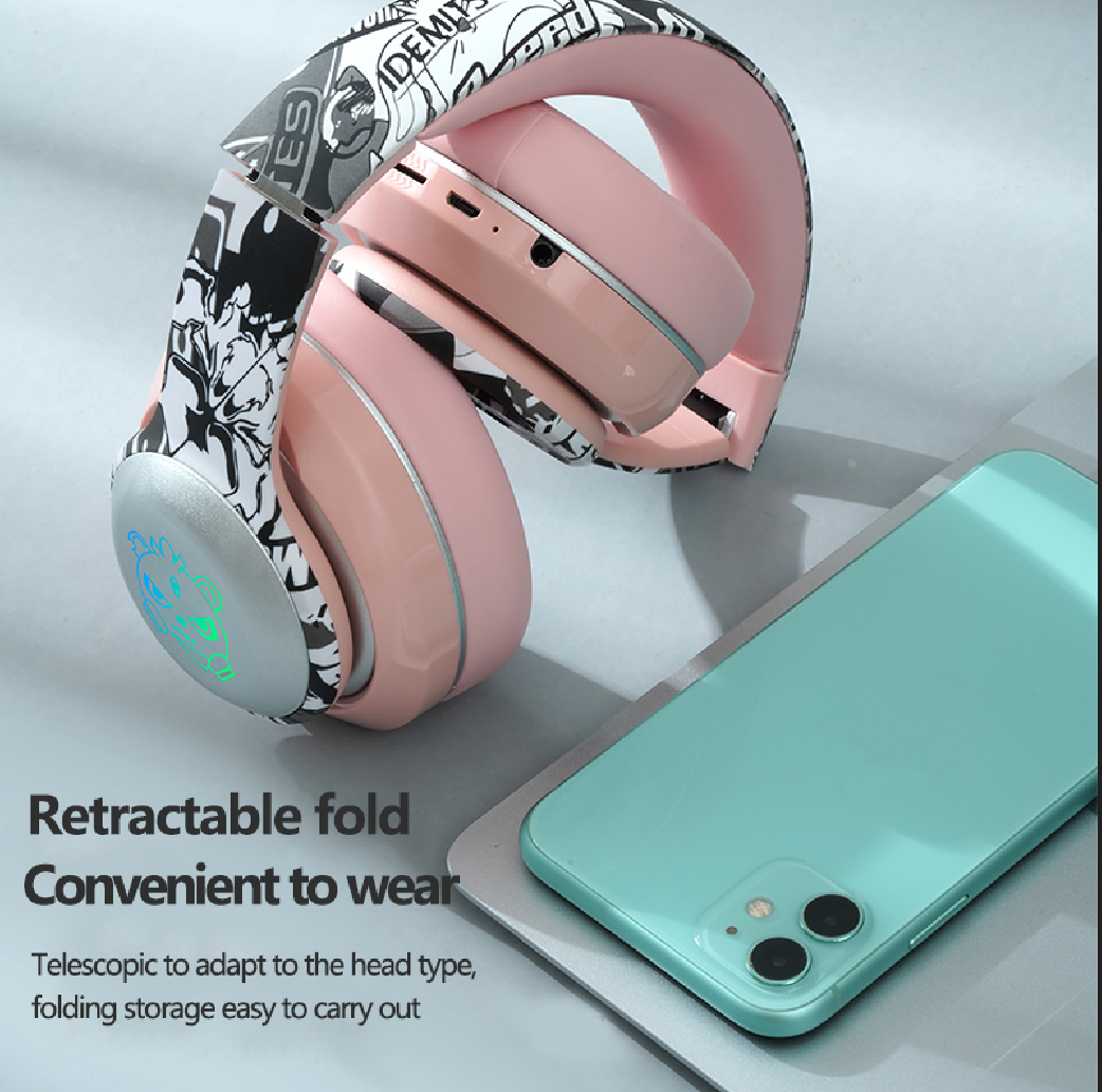 LED-hoofdtelefoon Draadloze hoofdtelefoon Bluetooth HIFI-stereohoofdtelefoon Lichtgevend spel Geschilderde hoofdband Kaartinzetoortelefoon voor IPhone Samsung