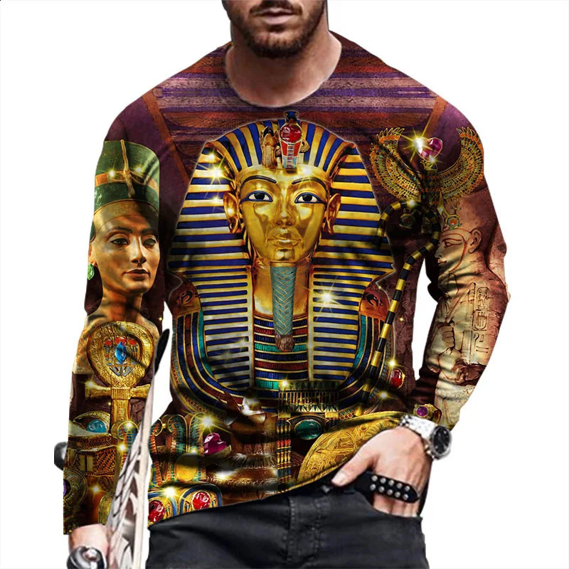 Fashion Y2K tops mens long sleeved round neck Tshirt 3D pyramid print graphic t shirts casual trend street wear Mens clothing 240219