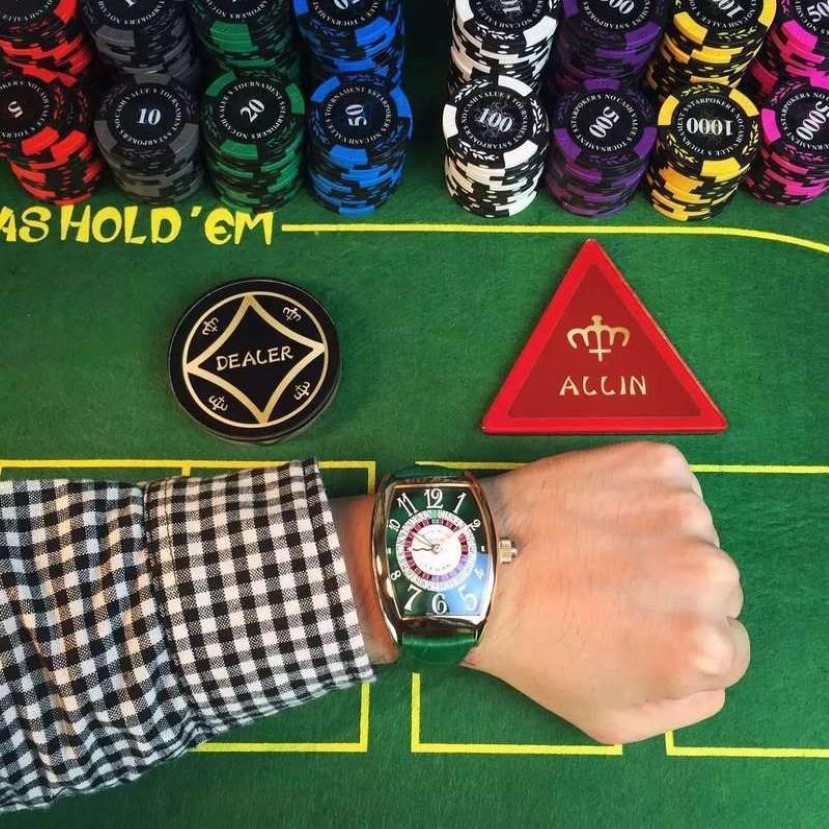 Haute qualité complication hommes montre LAS VEGAS Roulette puces de couleur roue biaisée automatique mécanique COOL montre-bracelet pour hommes 8880272I