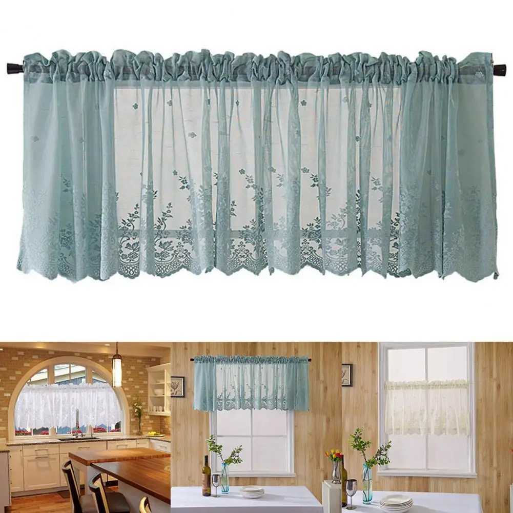 Curtain Romantic Mesh Lace Flower Window Balcony Short Curtain Kitchen Valance Drape Home Bedroom Cafe Decor Supplies
