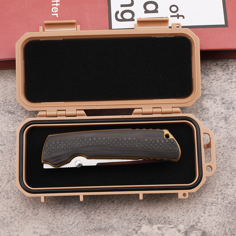 Promotion A0218 High End Folding Knife VG10 Wire Drawing Drop Point Blade TC4 Titanium with Carbon Fiber Handle Ball Bearing EDC Pocket Knives