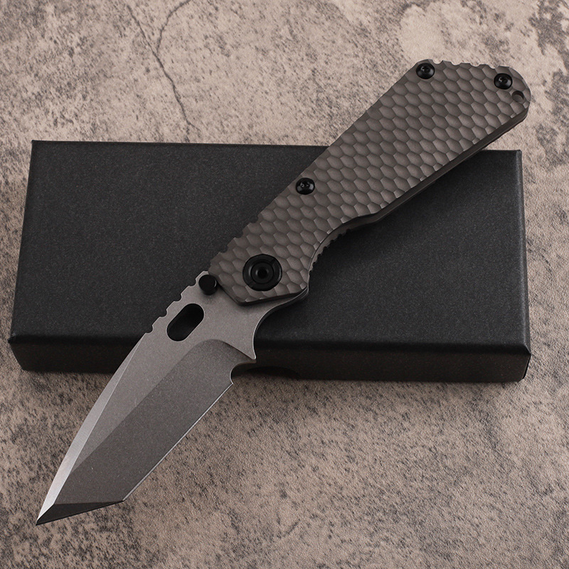 Främjande avancerad St Sng Folding Knife D2 Stone Wash Tanto Point Blade CNC TC4 Titaniumlegering Handle Ball Bearing Washer EDC Pocket Knives