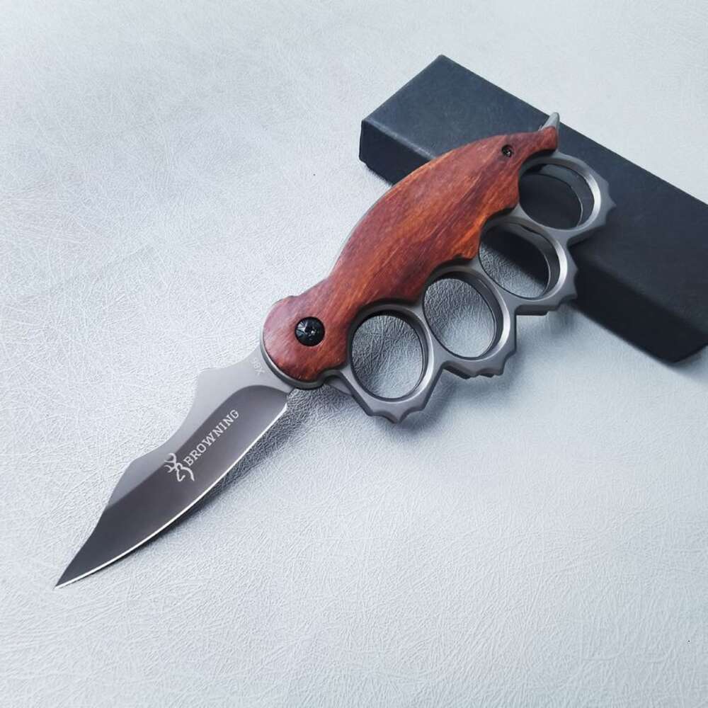 Tiger Finger Fist Set portatile pieghevole Manico in legno massello Coltello squisito sopravvivenza all'aperto e autodifesa in acciaio inossidabile 457627