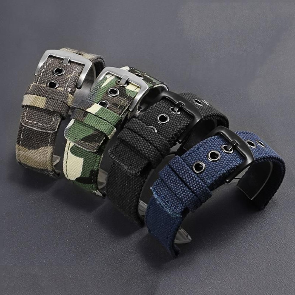 Watch Bands PEIYI Canvas Nylon Watchband 18mm 20mm 22mm 24mm Black Blue Strap Pin Buckle For Men's Sport Accessories290Z