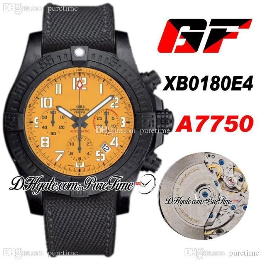 GF XB0180E4 ETA A7750 Automatyczne chronograf wulkan specjalny polimer męski zegarek PVD żółta wybieranie nylon skórzana PTBL Super edycja PU269K