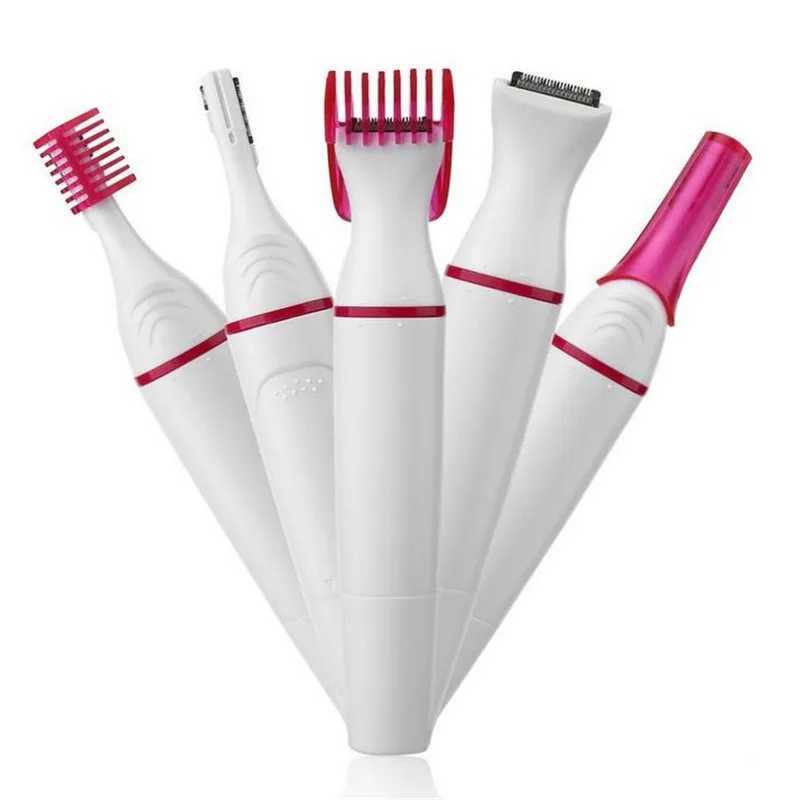 Epilador 5 em 1 conjunto Mulheres indolentes Epilador elétrico Shaver Shaver Trimmer para sobrancelha Biquíni Nariz Facial Remoção de cabelo Clipper 40# D240424