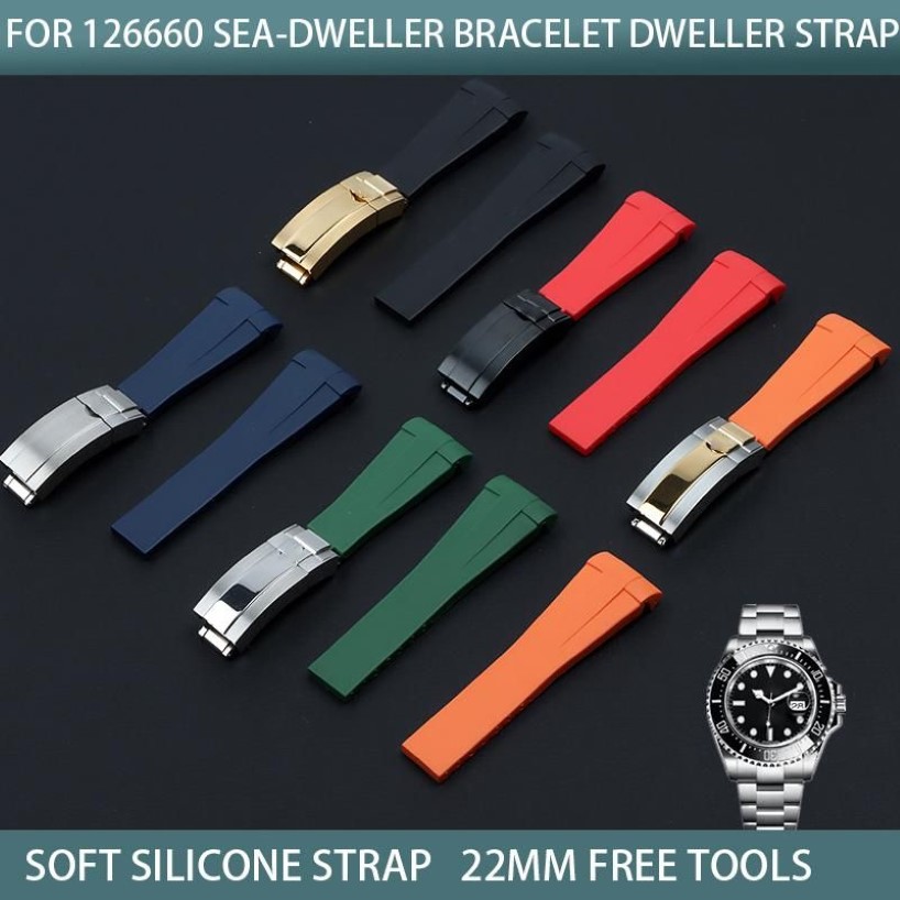 Uhrenarmbänder, 22 mm, bunt, gebogenes Ende, Silikon-Gummi-Armband für Rollenarmband, D-Blau, 126660, Armband, Tools241n
