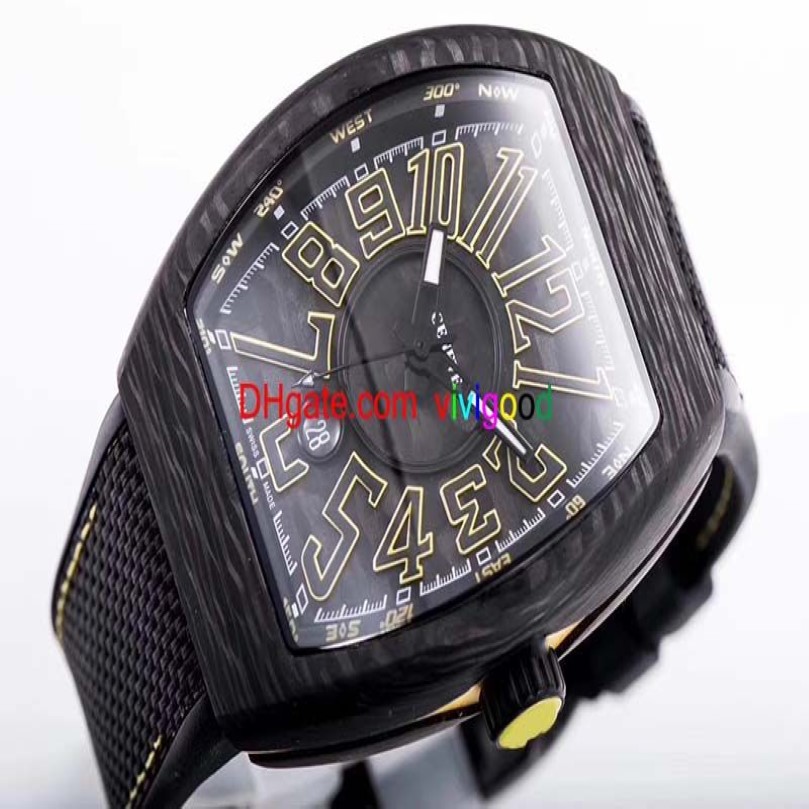 Top qualité Hommes Vanguard Montres Automatique Date Automatique Montre Hommes Cadran Noir En Fiber De Carbone En Caoutchouc Mâle Horloge Hommes Sport Braceletw210g