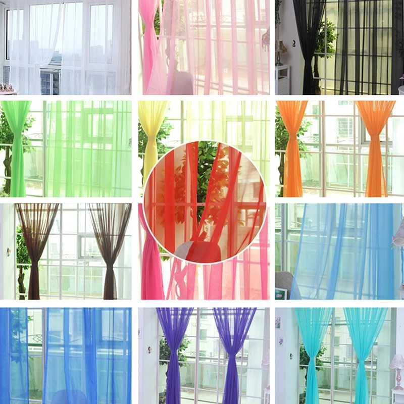 Cortina de gaze transparente para janela, cor sólida, gaze de vidro para casamento, produtos domésticos, estilo luxuoso leve, fácil de instalar