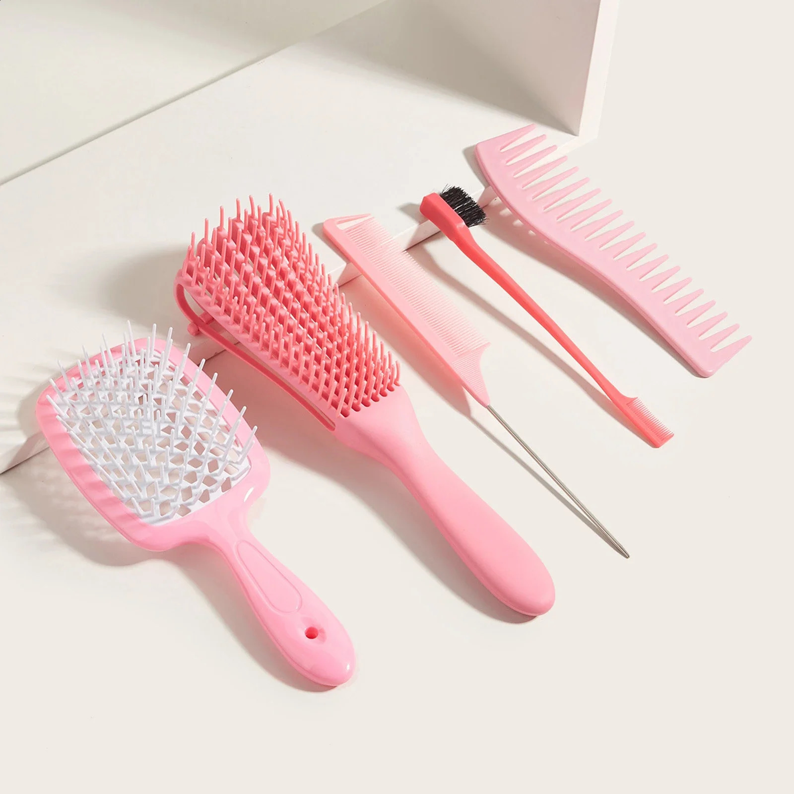 5 pièces/ensemble de brosses exfoliantes, peigne à cheveux de massage du cuir chevelu, brosse à double bord, peigne coiffant utilisé pour les cheveux bouclés/droits/humides/secs/longs/courts 230208