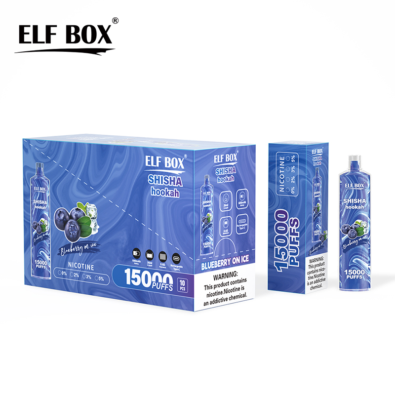 ELF BOX SHISHA HOOFAH 15000 PULDS Disponerbar E Cigaretter Puff 15K Vape Pen Vaper 600mAh Uppladdningsbart batteri 26 ml POD COLLS 11 färger 0% 2% 3% 5% Mesh Coil