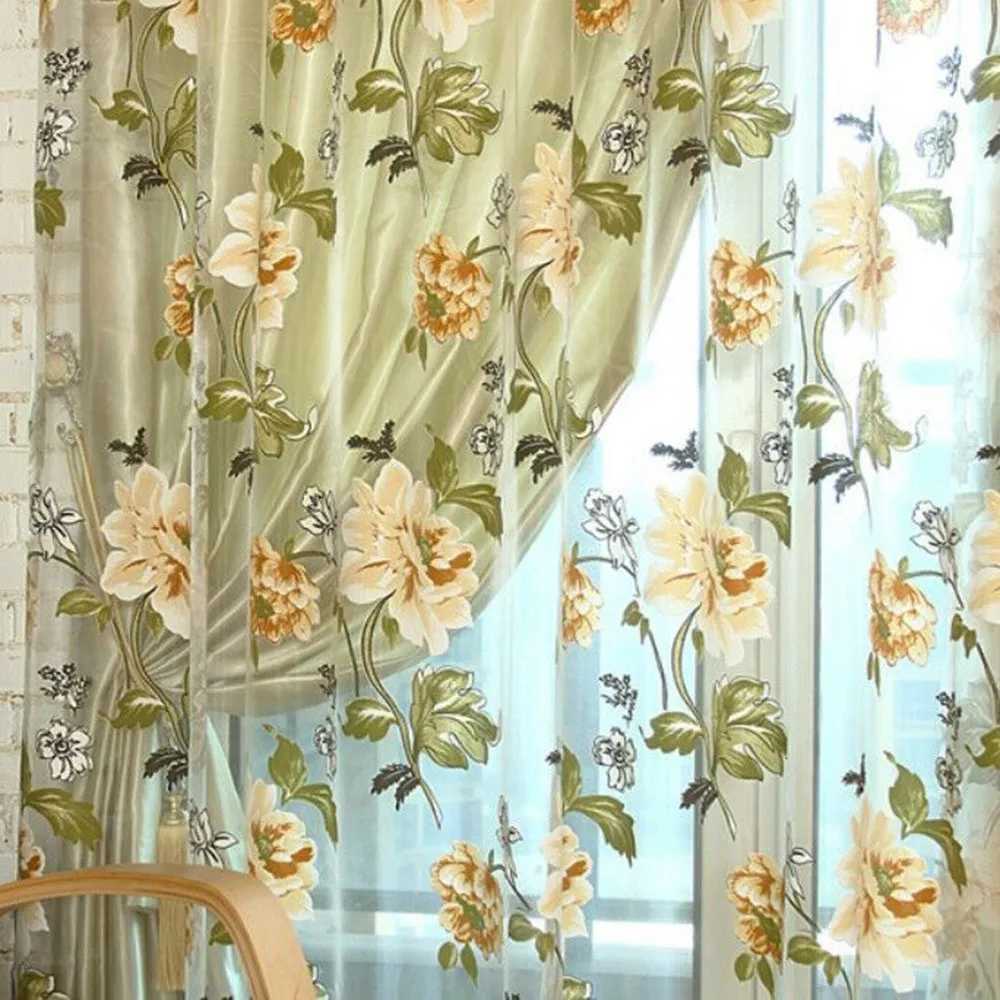 Tenda 1 pz foglie tenda trasparente tulle finestra voile drappo mantovana tende in tessuto soggiorno camera da letto cucina decorazione della casa