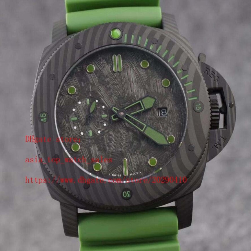 Montres de style classique de super qualité pour hommes cal 2555 Mouvement automatique 47 mm Lunette rotative Boîtier en fibre de carbone Date automatique Vert Rub308A