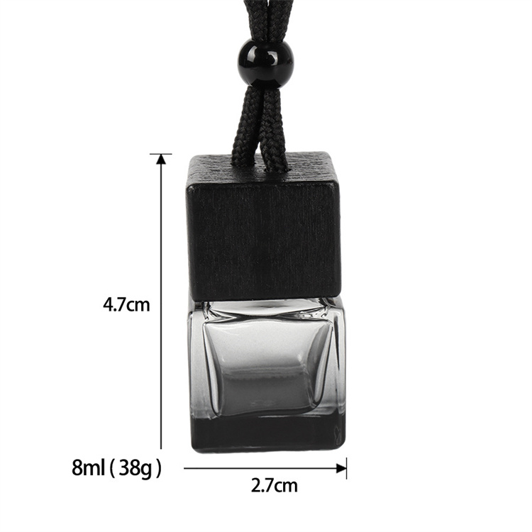 Wholesale Hanging Car Aroma Diffuser 8ml Air Freshener Cube Frosted Car Hanging Perfume Bottle With Wood Cap