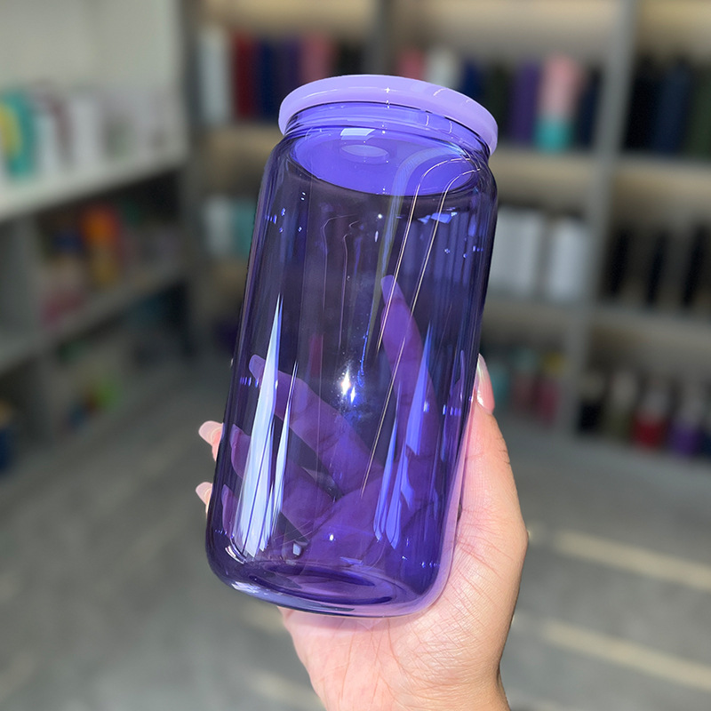 16oz colored sublimation glass tumbler with colored plastic lid blank colorful glass mason jar libby can cooler cola beer food cans 