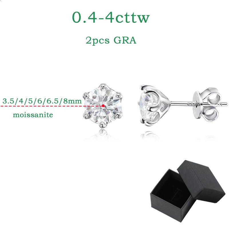 Smyoue Certified 0.2-2ct D Color Stud Earrings for Women White Gold 925 Sterling Silver Brilliant Lab Diamond Earring 240219