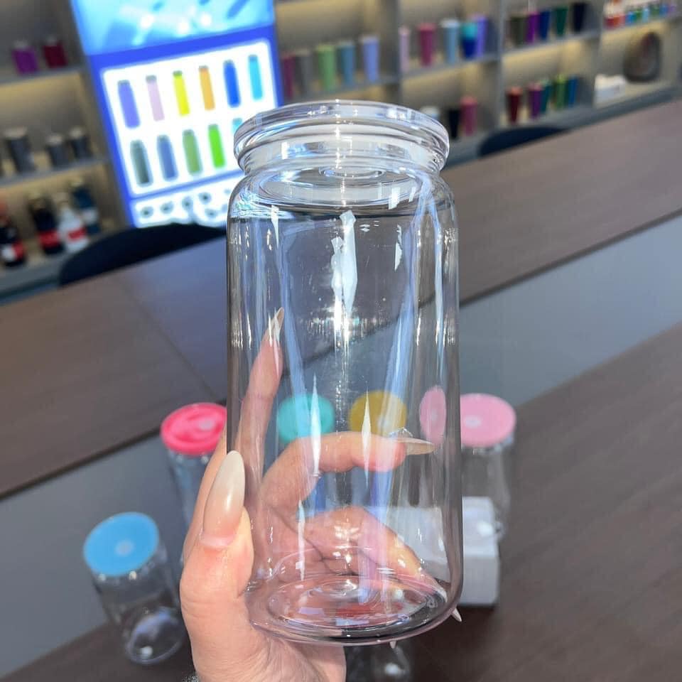 16 oz Akrilik Libbey Bardakları Clear Plastik İçme Tumbeleri Renkli PP Kapak Saman Saman İçecekler Mason Kavanozlar Vinly Öğrenci Yeniden Kullanılabilir Kupalar için