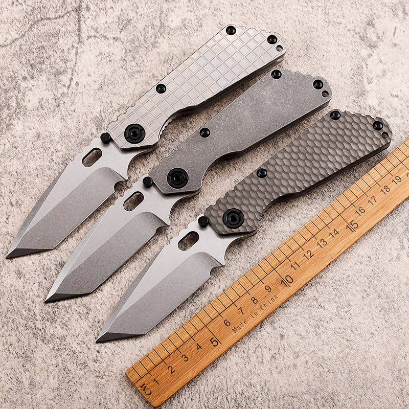 Främjande avancerad St Sng Folding Knife D2 Stone Wash Tanto Point Blade CNC TC4 Titaniumlegering Handle Ball Bearing Washer EDC Pocket Knives