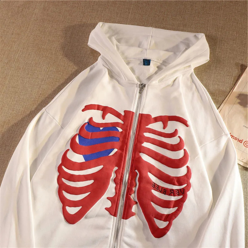 Y2K Pullover Skeleton Hoodies Men Women Gothic Zip Up Oversized Sweatshirt Ladies Retro Harajuku Hooded Jacket Streetwear 240220