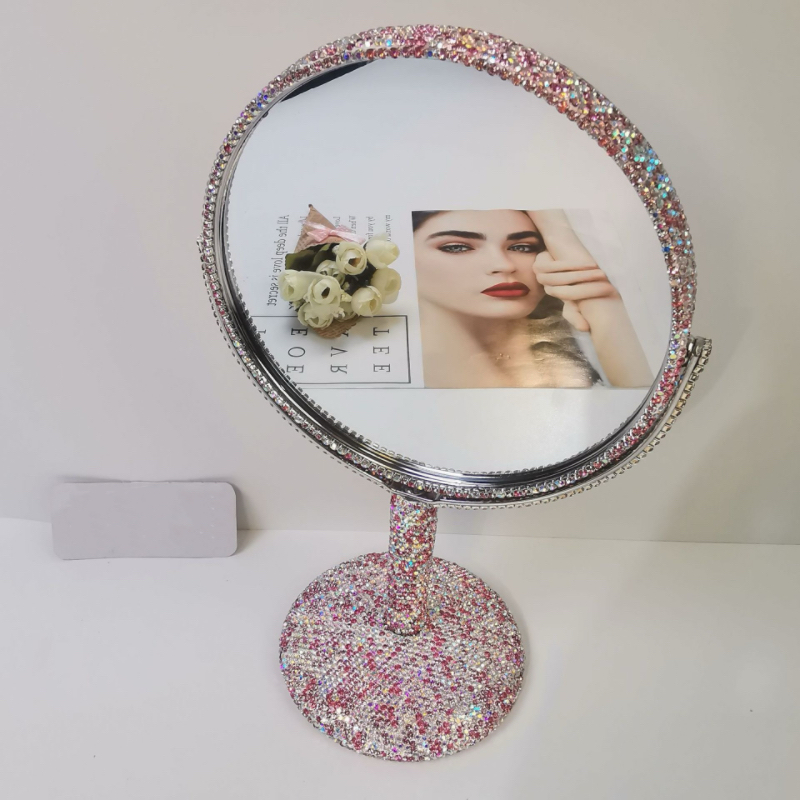 Sparkly Crystal Compact Mirrors Full Crystal Inlaid 360 Rotate Desk Top Makeup Mirrors 2 Ansikte förstoringsspeglar