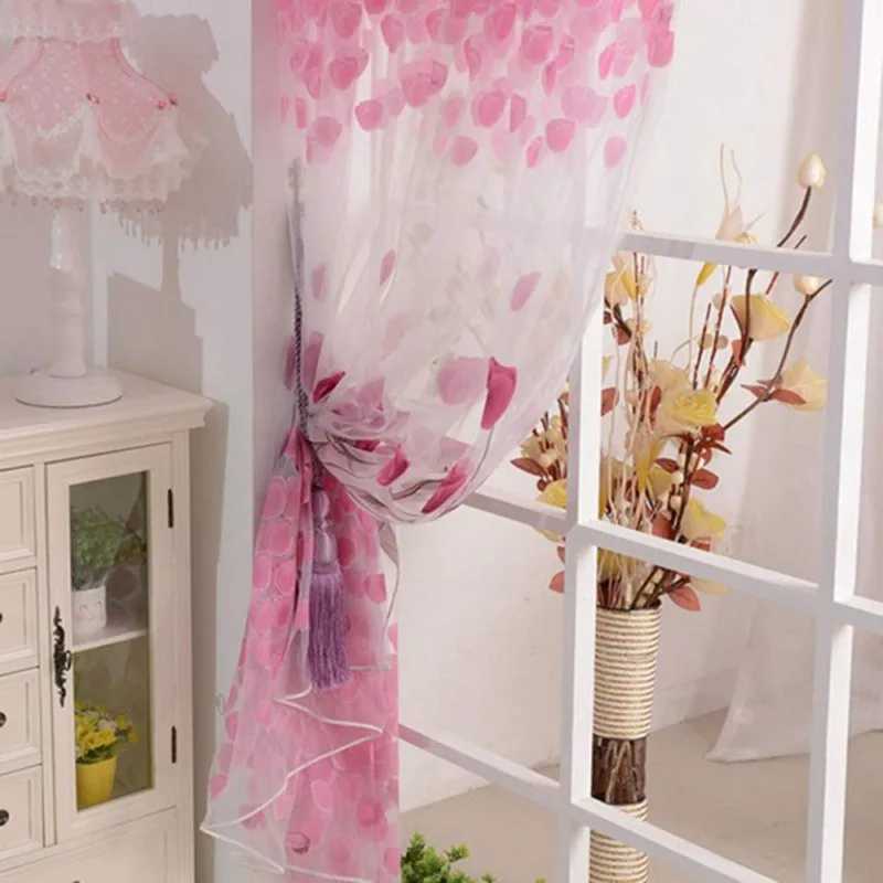 Curtain Colorful Pink Tulip Sheer Curtains Voile Tulle For Kitchen Living Room Bedroom Window Treatment Screening Drapes Home Decoration