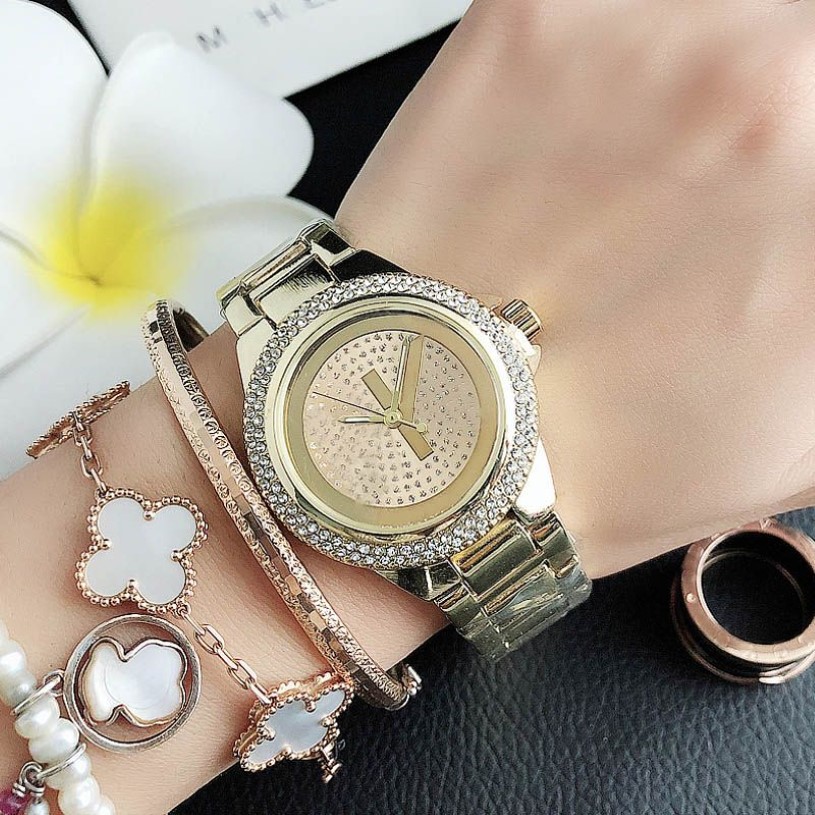 Mode cristal Design montres femmes fille grandes lettres Style métal acier bande Quartz montre-bracelet M89231L