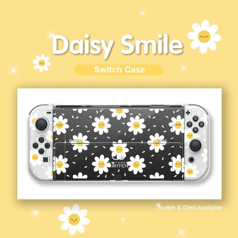 ケースKawaii Daisy Funda Nintendo Switch OLEDカバーケース任天堂スイッチコントローラーJoycon用の女の子ドッキング可能な保護TPUシェル