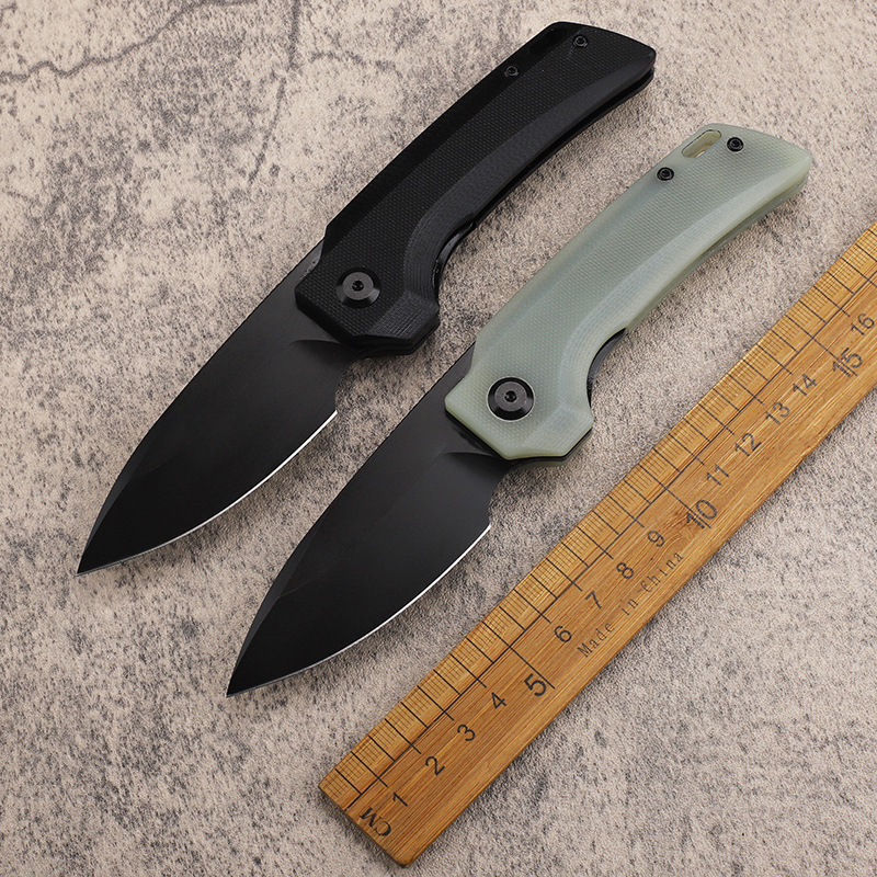 Kampanj A2240 Utomhusöverlevnad Vikkniv D2 Black Stone Wash Drop Point Blade CNC G10 med rostfritt stålplåt Bollbärande snabbt öppna EDC -knivar