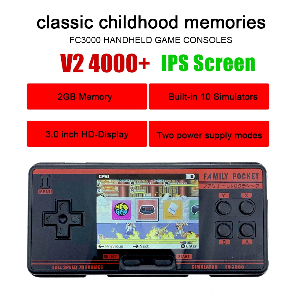 Gracze najnowsze FC3000 V2 IPS Ekran ręczny Konsola gier 10 symulator Symulator Kolor Screen Screen Console