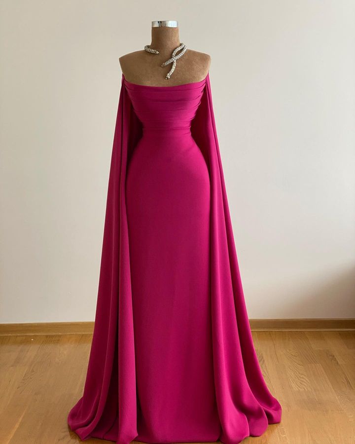 Elegant Fuschia Plus Size Mermaid Evening Dresses Long for Women Strapless Pleats Floor Length Satin Pageant Brithday Party Gowns Formal Wear Custom