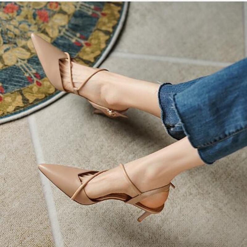 Elegant White Beige Women Mary Jane Shoes Fashion High heel Genuine Leather Pointed toe Party Dress Shoes