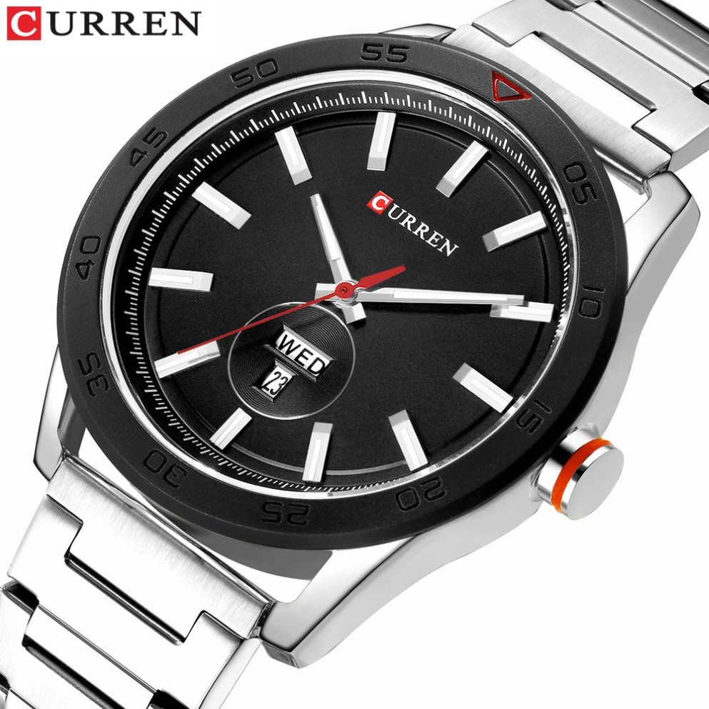 Reloj CURREN para hombre, relojes clásicos de plata para hombre, reloj de pulsera de acero inoxidable de cuarzo militar con calendario, estilo de negocios de moda 252f