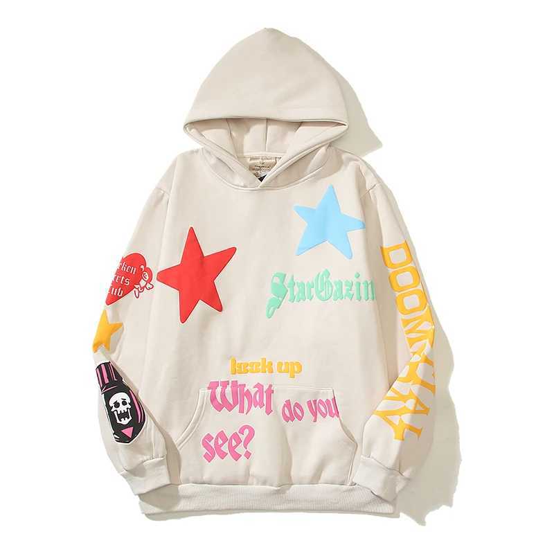 Heren Hoodies Sweatshirts Y2k Graffiti Stars Letter Foam Stranger Things Fleece Hoodies voor mannen en vrouwen Pullover Ropa Hombre Sudaderas SweatshirtsL231017