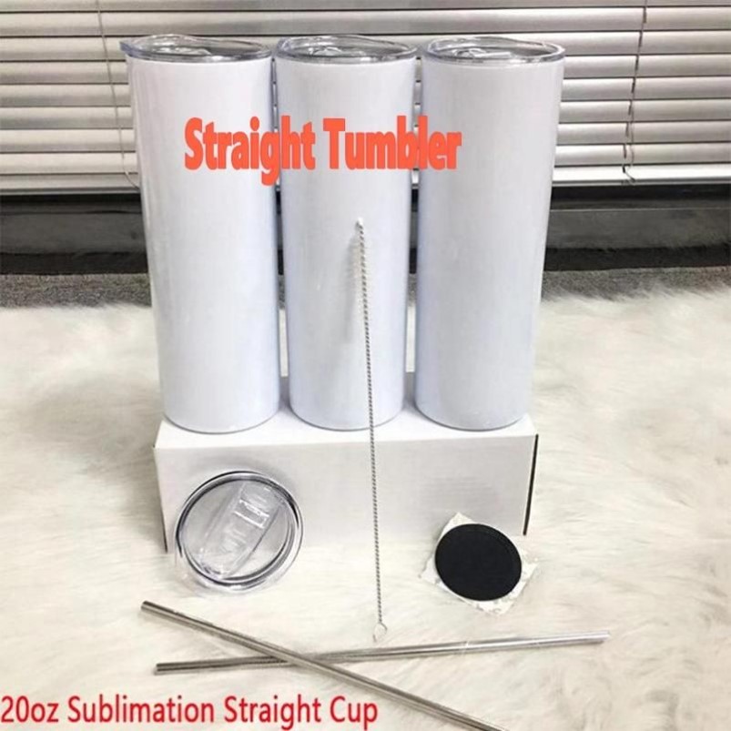 Whole 20oz DIY Sublimation Straight Skinny Tumbler With Metal Straw And Lid Steel Stainless Vacuum Insulated Water Mug Doubel 231W