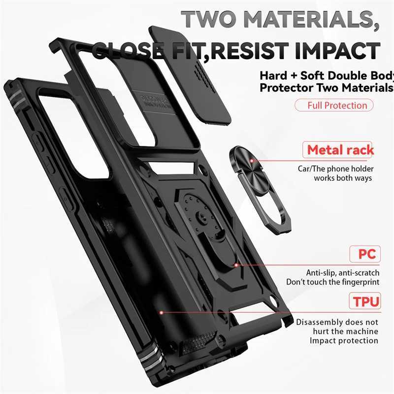 Obudowy telefonu komórkowego przesuwane push okna dla Samsung Galaxy S24 Ultra Case S24 Plus Ultra Cover Zbocka odporna na wstrząsy metalowy uchwyt Ochrata aparatu YQ240221