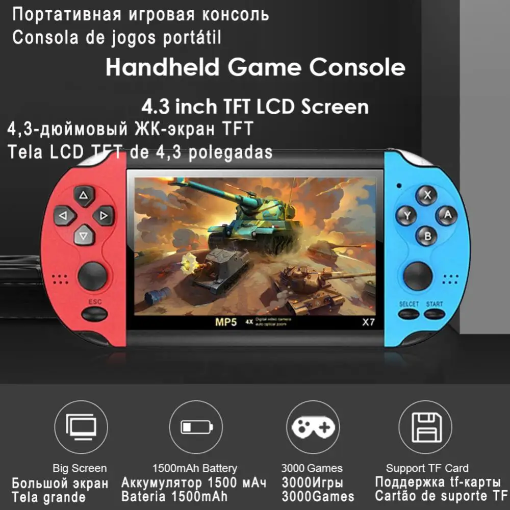 Gracze najnowsze x7 4,3 cala ręczna konsola gier wideo Dual Joystick Mini Portable Game Console Buildin 10000 Darmowe gier Wsparcie TV