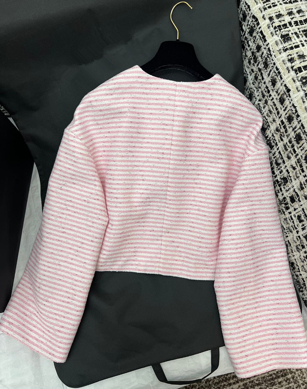 2024 primavera rosa listrado casacos curtos designer o pescoço mangas compridas botões cardigans femininos 22101