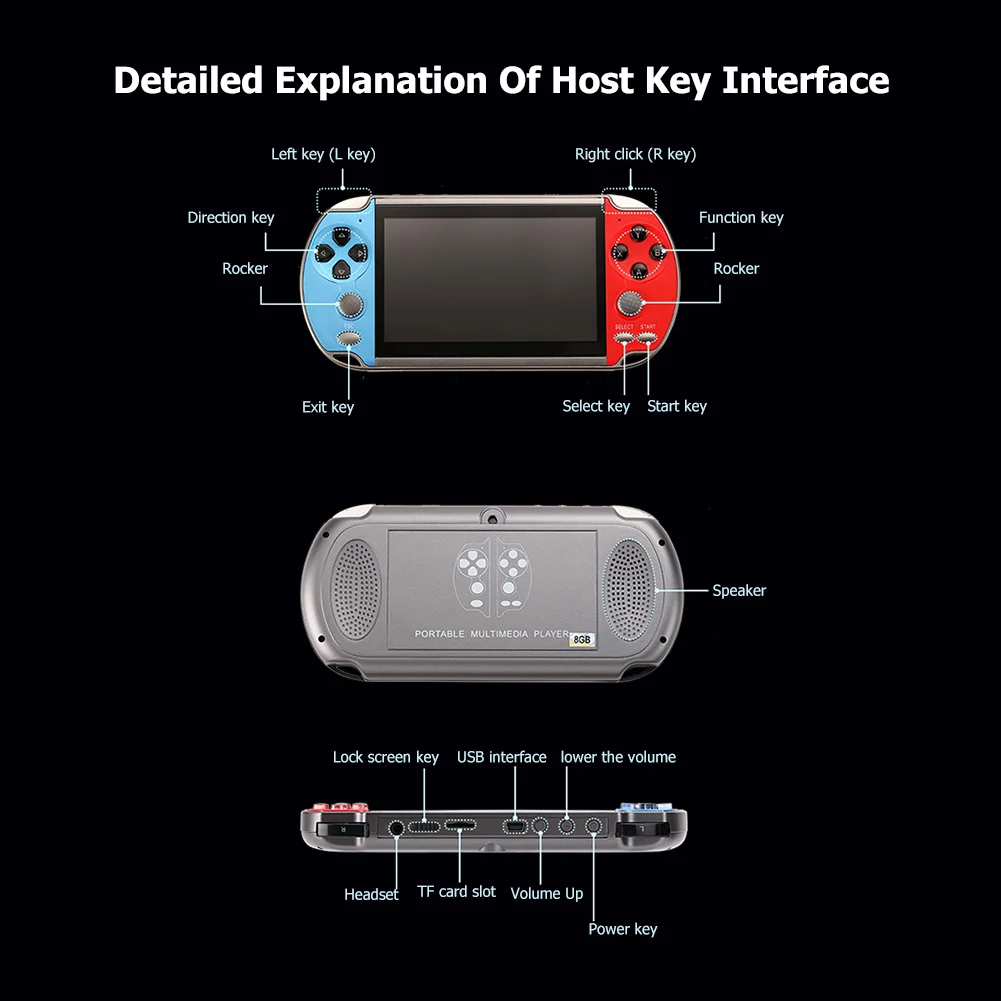 Players X7 Console de jeu portable avec écran HD de 4,3 pouces Lecteur vidéo portable intégré 10 000 jeux gratuits classiques Lecteur vidéo MP5