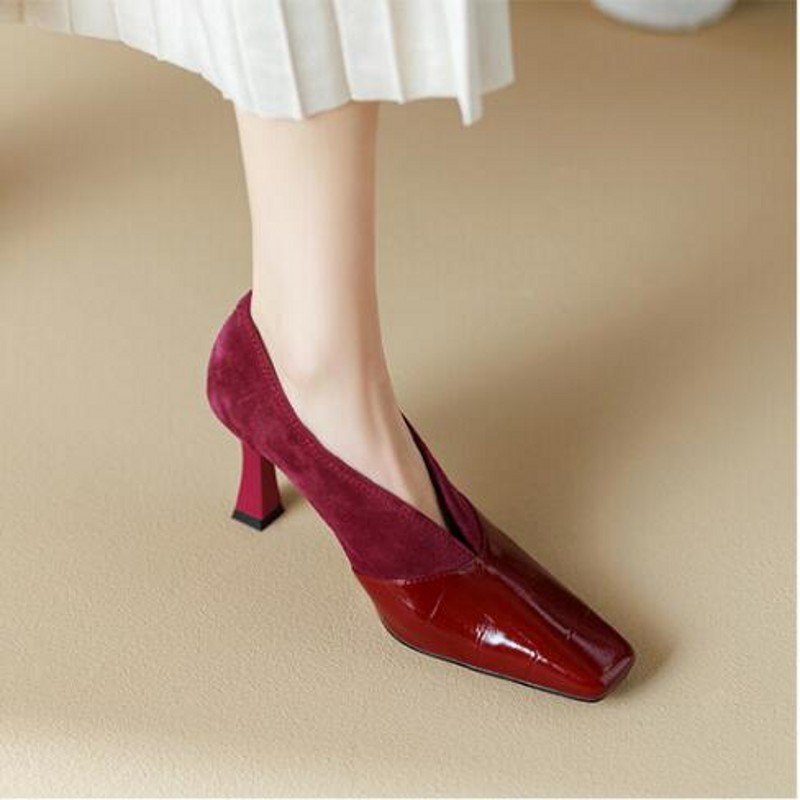 Vintage V Neck High heeled Shoes Fashion High heel Womens Mary Jane Shoe Lady Wedding Bridal Dress Shoes