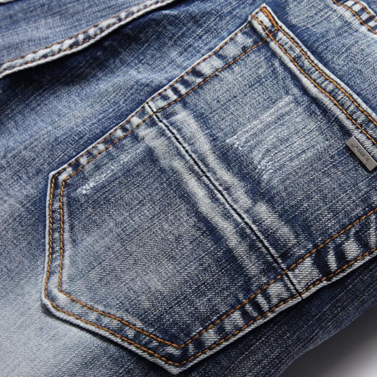 Calças de brim dos homens buraco estrela bordado tendência elástica magro calça masculina hip hop jean calças da motocicleta dos homens gráfico jean