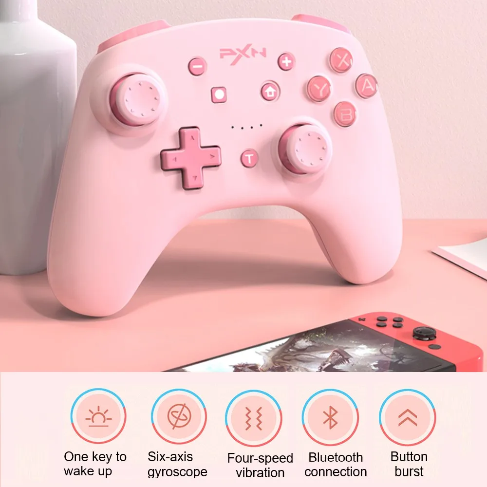 Gamepads voor Nintendo Switch Controller Game Gamepad Bluetooth-compatibel voor PXN Switch Lite/PC USB-datakabel Afstandsbediening NFC/Amibo Roze