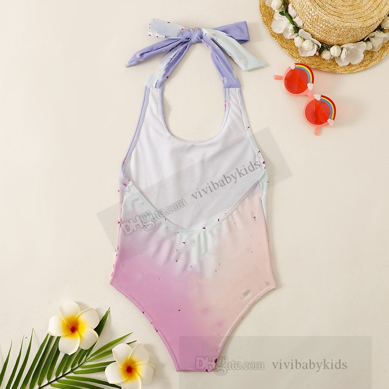 INS Kleine Meisjes Volledige Letter Gedrukt jarretel eendelig Badpak Designer Peuter Bikini Zomer Strand Zwembad Sport Badpakken Mode kind SPA zwemmen S1082