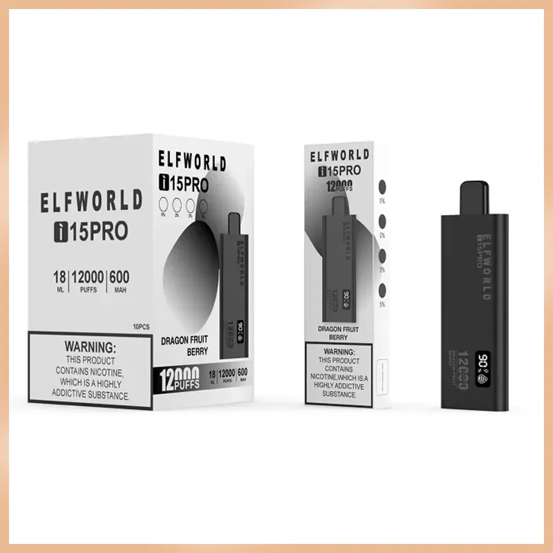 Original ELF WORLD i15 PRO 12000 Puffs Electronic Cigarette Vape Pen Disposables ELFWORLD 18ml With 600mah Rechargeable Battery Type C Mesh Coil