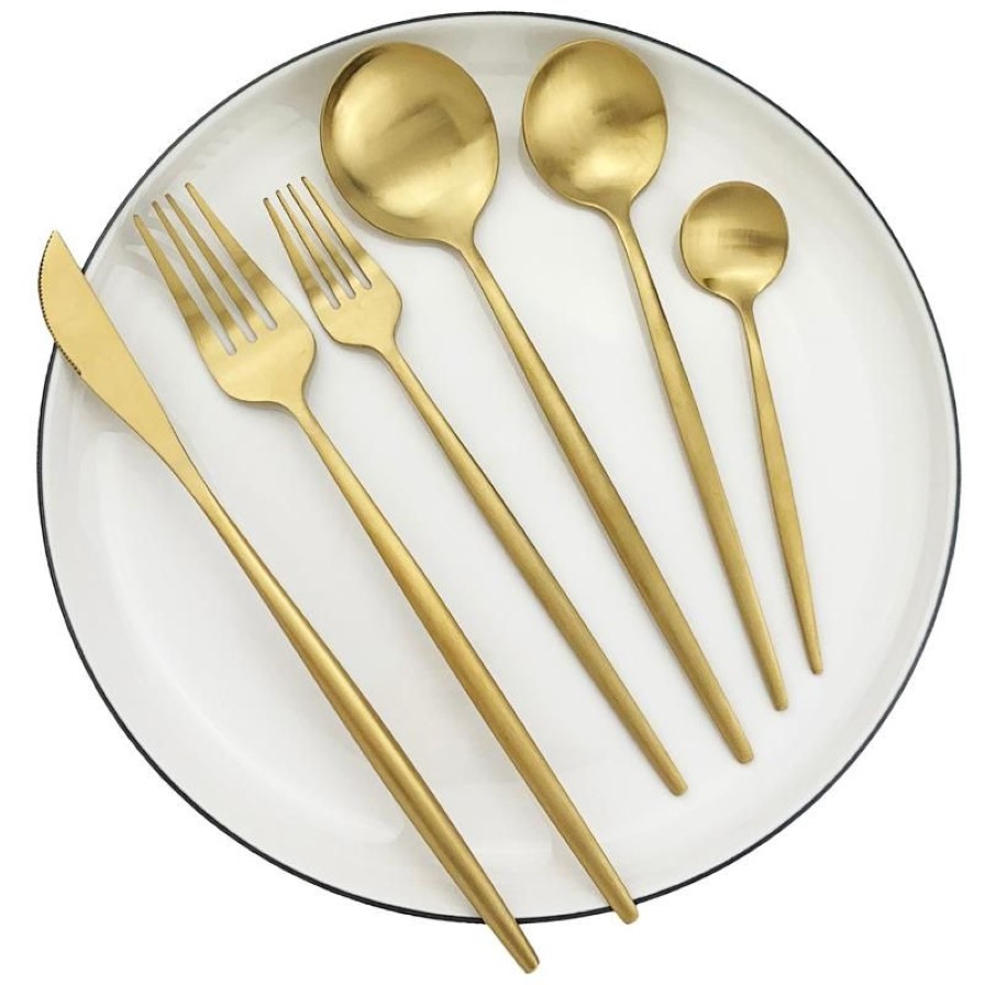 1 Gold Middag Set Knife Fork Spoon Flatware 304 Rostfritt stål Tabeller Silver Silvermatt Kök Cutsly270K