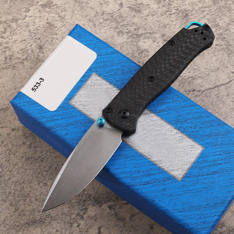 New Arrival BM 535 Pocket Folding Knife S30V Drop Point Stone Wash Blade Carbon Fiber Handle Outdoor Camping Hiking EDC Folder Gift Knives with Nylon Bag