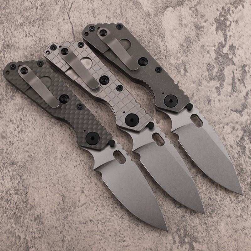 High End Strider LC Klappmesser D2 Stone Wash Drop Point Klinge CNC TC4 Titanlegierung Griff Kugellager Unterlegscheibe EDC Taschenmesser