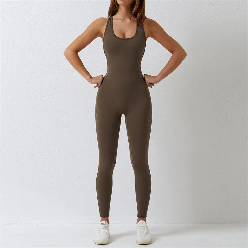 LL-8065 Womens Jumpsuits Yoga Outfits Sleeveless Close-fitting Dance Jumpsuit Long Pants Fast Dry Breathable