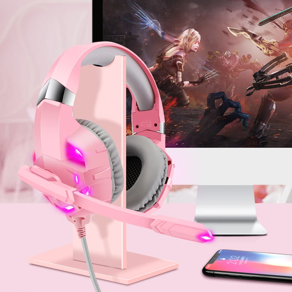 Наушники/гарнитура, розовая гарнитура для девочек-геймеров с HD-микрофоном, светодиодная подсветка, наушники для ПК для сотового телефона/ноутбука/PS4/XBOX, подарок для девочек