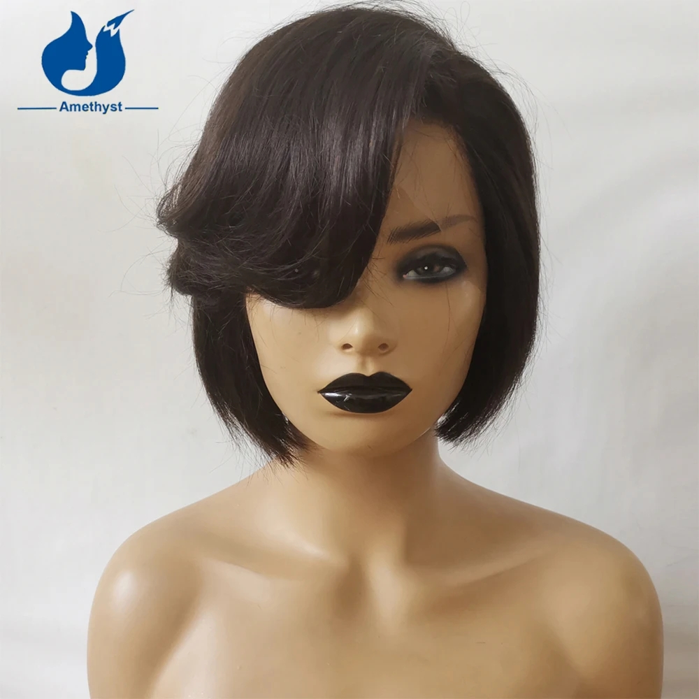 HD transparent wavy bob human hair wig pixie lace front short wig pre plucked side part full hd lace wig